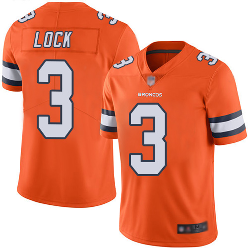 Denver Broncos Limited Youth Orange Drew Lock Jersey 3 Rush Vapor Untouchable NFL Football Nike